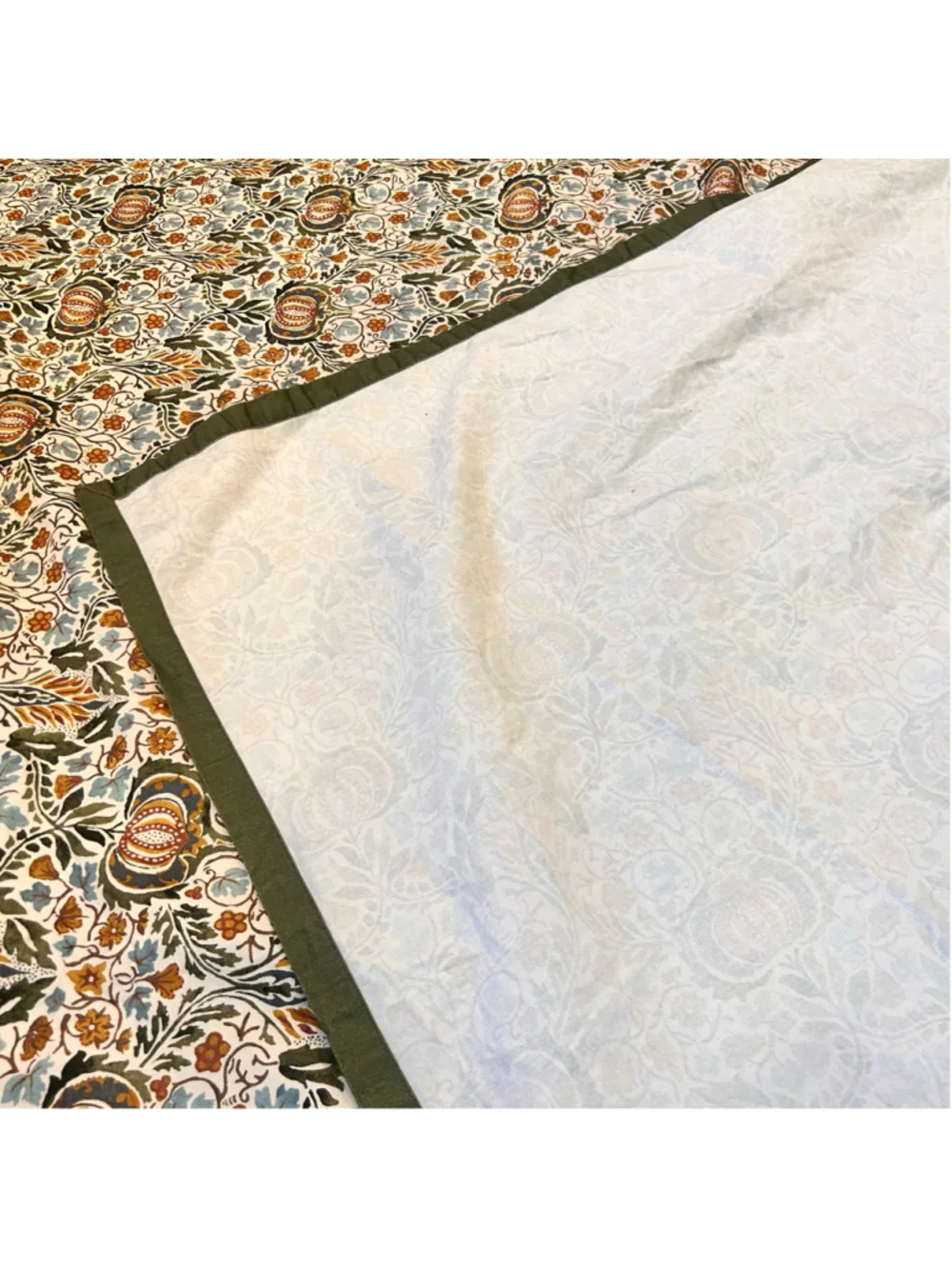 Williams Sonoma Morris & Co. Floral Tablecloth Green Cotton 70x108
